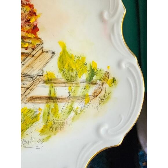 COLLECTOR PLATE-HAAS & CAJZEK-Porcelain-Bisque-Hand Painted-Signed-Flower Cart - Picture 5 of 10